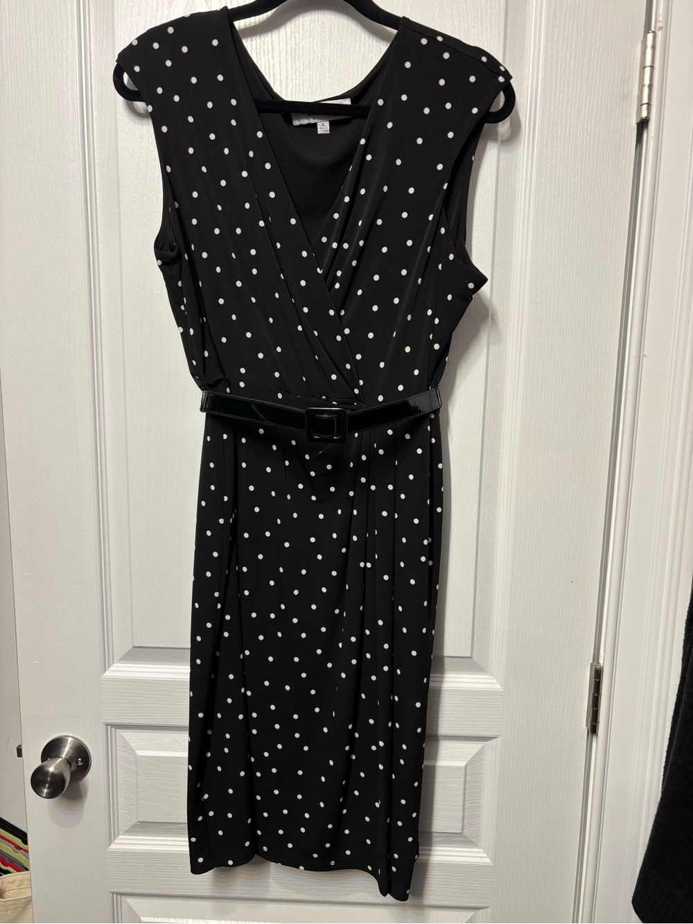 Jones Studio Black and White Polka Dot Belted Dress